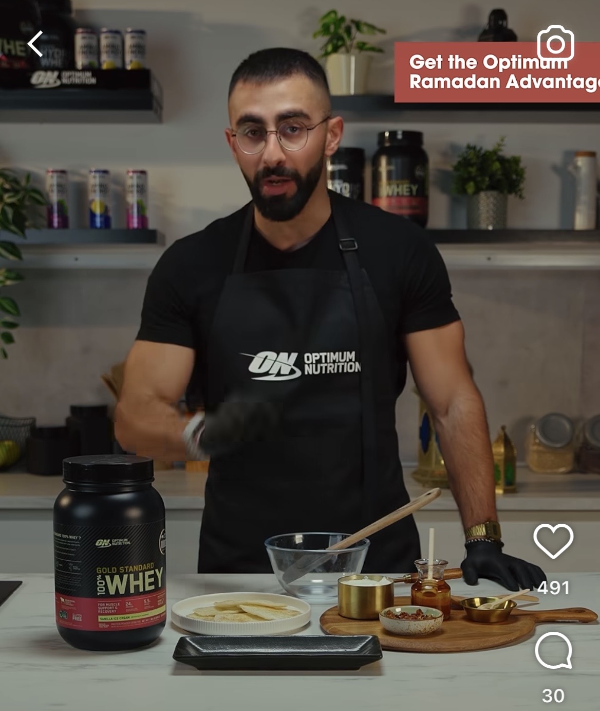 Creator filming Optimum Nutrition content